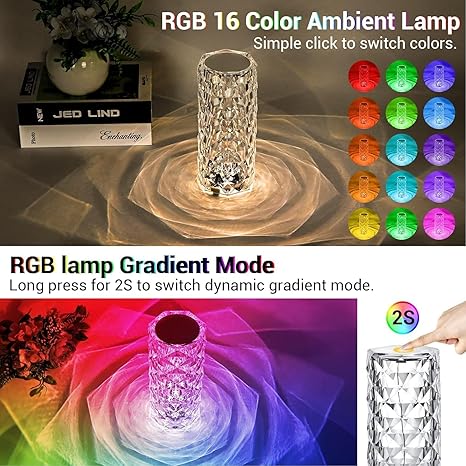 16 Color Changing Rose Crystal Diamond Table Lamp